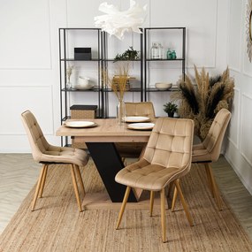 Industrialny stół do jadalni rozkładany Clark 120-160 cm, dąb artisan/czarny