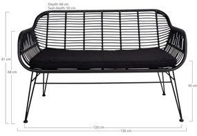 Czarna sofa ogrodowa ze sztucznego rattanu House Nordic Trieste