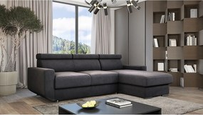 Emporius Braga narożnik z funkcją spania - pojemnik, regulowane zagłówki - sofa rozkładana, prawostronny, tkanina aksamitna, ciemny szary (Monolith 95)