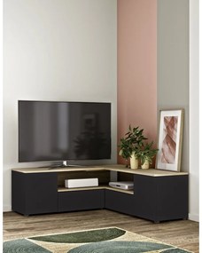 Czarna szafka pod TV w dekorze dębu 130x46 cm Angle – TemaHome