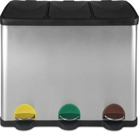 JAGO Kosz na śmieci z pedałem, stal nierdzewna, 3 x 20 L