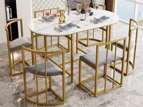 Zestaw stół i 6 krzeseł - krzesła z poduszką siedziska i oparciem - złote
