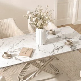 Stół Rozkładany Prostokątny IBIZA 160-240 cm Ceramiczny Biały Marmur/Kaszmir Japandi