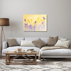 Obraz na szkle - Fioletowe i żółte kwiatuszki (70x50 cm)