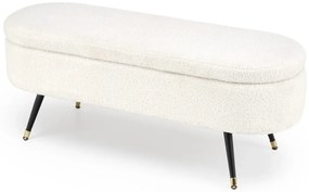 Kremowa ławka z tkaniny boucle ze schowkiem F9-E22