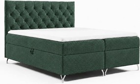 Łóżko kontynentalne GracePLUS-180x200cm z pojemnikami na pościel|Topper|Dwuosobowe|Tapicerowane|Glamour|Vintage|srebrne nogi 12cm-Zielony