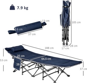 Outsunny Składane Łóżko Campingowe z Poduszką, 188 x 64,5 x 53 cm, Granatowe
