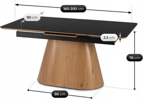 Stół Rozkładany Prostokątny LIZBONA 160-200 cm Ceramiczny Czarny/Dąb do Jadalni Nowoczesny