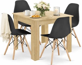 Stół Skandynawski Dąb Sonoma Z Czarnymi Krzesłami 4 Szt F4-D63