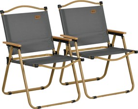 Outsunny Krzesła kempingowe, 2x Krzesło plażowe, składane, Stal, Wygląd drewna, Ciemnoszary