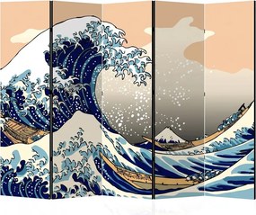 Parawan pokojowy 5-częściowy 225x172 Dwustronny dekoracyjny japandi pop-art Niebieski Wielka Fala Pop