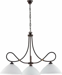 Dallas – żyrandol z czarnego lakierowanego żelaza, dekor imitujący rdzę, stare złoto, klosze z białego szkła alabastrowego Ø13 cm, 3 światła