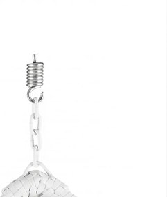 Białe wiszące krzesło KOKON ze stojakiem, szara poduszka