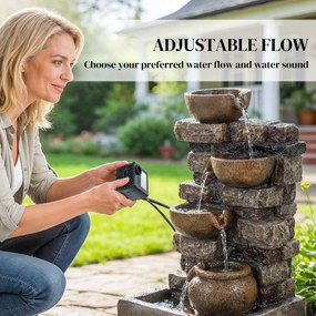 Outsunny Fontanna 5-poziomowa Ogrodowa z Oświetleniem LED Kamienna Pompa, Regulowana 31 x 25,5 x 72 cm | Aosom PL