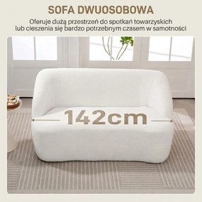 HOMCOM Sofa 2-osobowa, zaokrąglony design, kanapa z pokryciem fleece, do salonu, sypialni, biura, Kremowy