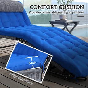 Outsunny Leżanka z 4-stopniową regulacją oparcia, poduszka, kieszeń boczna, zagłówek, 68 x 189 x 30 cm, Niebieski