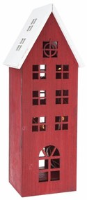 Świąteczna drewniana dekoracja LED Light house czerwony, 11,7 x 21 x 9,8 cm