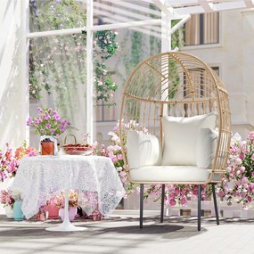 Outsunny Fotel Rattanowy w Kształcie Jaja z Zdejmowaną Poduszką 95 x 80 x 155 cm Beżowy