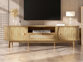 Meble TV z rattanu 165x37x46 cm - 2 drzwi i 1 szuflada z rattanu - Styl rustykalny - MDF - Kolor naturalny