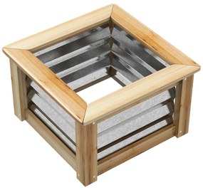 Outsunny Podwyższona skrzynia na rośliny, samoodwadniająca, otwarte dno, metal+drewno, 45 x 45 x 30 cm