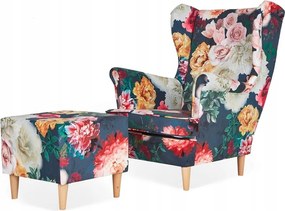 Fotel Uszak z podnóżkiem do kompletu w stary stylu - DOSTĘPNY OD RĘKI