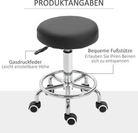Vinsetto Taboret salonowy, regulowany, sztuczna skóra, do 110 kg, Ø42x50-64H cm, Czarny