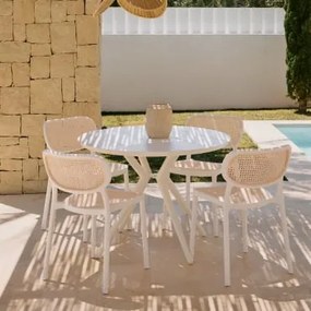 Zestaw 100 Cm Okrągły Aluminiowy Stół Valerie I 4 Składane Krzesła Ogrodowe Omara Gardenia Biel - Sklum