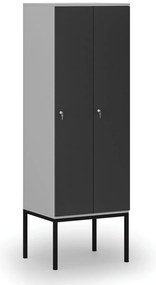 Drewniana szafa ubraniowa z podstawą, 2-drzwiowa, 1871 x 600 x 500 mm, demontaż, zamek cylindryczny, szary/grafitowy