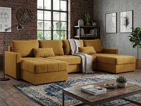 Rozkładana sofa narożna w kształcie U VENORIA 285x146 cm, musztardowa + 2 poduszki GRATIS
