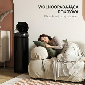 HOMCOM 50 L Kosz na śmieci z czujnikiem i funkcją Soft-Close, bezdotykowy kosz ze stali nierdzewnej do higienicznej kuchni