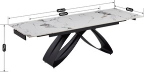 Rozkładany stół z ceramicznym blatem Luigi 160-240 cm, biały marmur/czarny