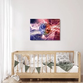 Obraz na szkle - Kula ziemska pod prądem (70x50 cm)