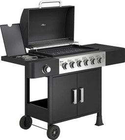 Outsunny Grill gazowy 17,8 kW 6+1 palników Wózek BBQ ze stali nierdzewnej z kółkami Palnik boczny Termometr Emaliowany ruszt | Aosom PL