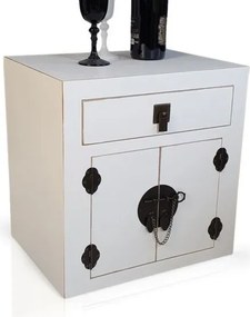 Komoda, stolik nocny, metalowe okucia, styl azjatycki, biały.