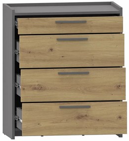 Duża komoda z 4 szufladami dąb artisan + antracyt P5-R31