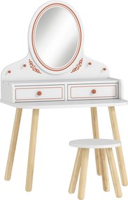 AIYAPLAY Dziecięcy Stolik do Makijażu Zestaw z Taboretem Lustrem Szufladami Drążkami na Ubrania dla 3-8 Lat 56 x 38 x 87,8 cm Biały | Aosom PL