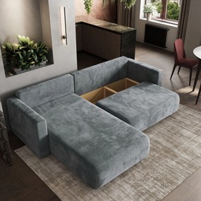 Masseno Narożnik TURIN z funkcją spania i pojemnikiem na pościel Narozniki L, Rozkładana sofa - Szary, MONOLITH 85
