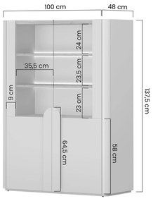 Witryna Amilio do salonu 100 cm - kaszmir / dąb olejowany / uchwyty kaszmir