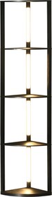 HOMCOM LED Lampa podłogowa, Regał Narożny, regulowana, 4 półki, ciepłe białe światło, 41x30x164cm, Czarna