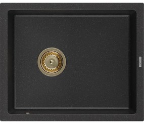 Mexen Pedro zlewozmywak granitowy 1-komorowy 560 x 460 mm, czarny/srebrny metalik, syfon złoty - 6508561000-73-G