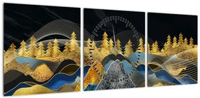 Obraz - Złote Góry (z zegarem) (90x30 cm)