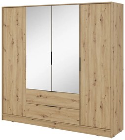 Szafa uchylna - czterodrzwiowa z szufladami, lustro - Kevis 4DL | dąb artisan