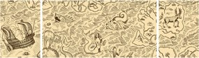 Obraz - Zabytkowa mapa, ilustracje (170x50 cm)