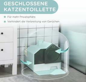 PawHut Toaleta dla kotów, Design chatki, 1 Mata filtrująca, 1 Łopatka do żwirku, wymienna podstawka, Zielony + Biały