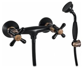 RAV Slezák MK180.5/1CMATSM - Zestaw prysznicowy z baterią MORAVA RETRO czarny/mosiądz