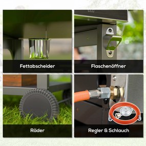 Outsunny Grill Gazowy BBQ, 4 Główne Palniki, 1 Boczny Palnik, 1 Płyta Do Podgrzewania; 135 x 55 x 103 cm, Czarny