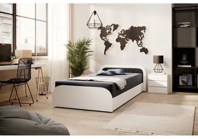 Białe/ciemnoszare tapicerowane/z płyty wiórowej łóżko jednoosobowe ze schowkiem z materacem 80x190 cm Parys – ELTAP