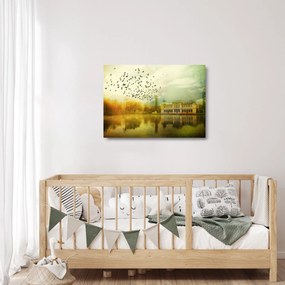 Obraz na szkle namalowanego krajobrazu z rezydencją (70x50 cm)