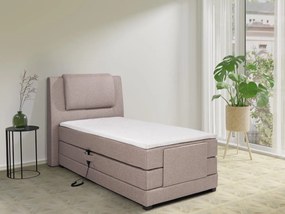Zestaw łóżko kontynentalne z zagłówkiem + stelaż elektryczny relaksacyjny + materac + nakładka na materac - 100 x 200 cm - Tkanina - Beżowy - CASTEL II marki PALACIO