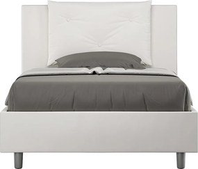 Łóżko wyposażone w stelaż z listwami tapicerowane 120x190 sztucznej skóry biały Appia